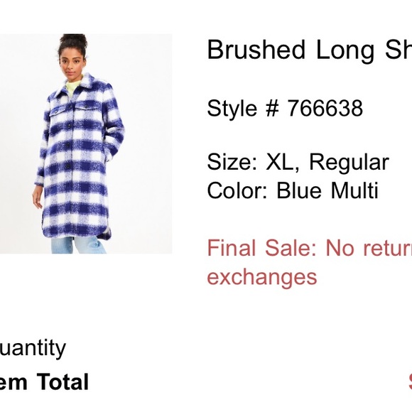 NWT LOFT brushed long shirt jacket plaid blue and white - Picture 5 of 7